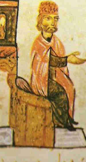 Цар Симеон. Детайл от миниатюра в Мадридския препис на хрониката на Скилица-Кедрин