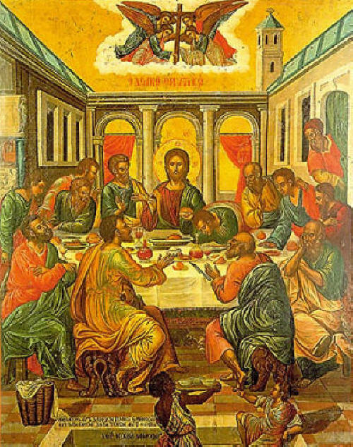 Последната вечеря. Икона от XVI в. от Михаил Дамаскинос, от манастира на Св. Екатерина Синайска в Хераклион, Крит. Last supper. 
