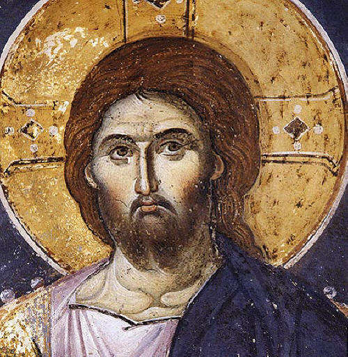 Христос Пантократор, Стенопис от Протата в Карея, Света Гора, Мануил Панселинос, ок. 1290 г.