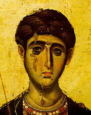 Икона на св. Димитър Солунски от Мануил Панселинос, манастира Ватопеди в Света Гора, ок. 1300 г. Източник: culture.gr.
