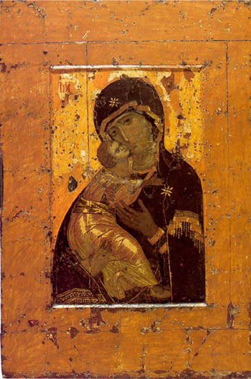Пресвета Богородица Владимирска. Икона от XII в. Днес в църква в близост до Третяковската галеврия в Москва.