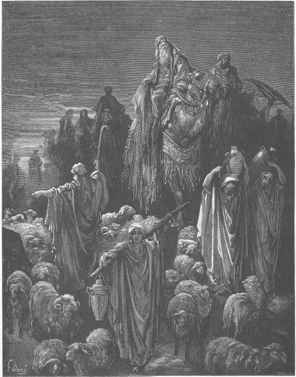 Иаков заминава за Египет. Jacob Goes to Egypt (Gen 46). Woodcut by Gustave Doré (1832-1883), catholic-resources.org
