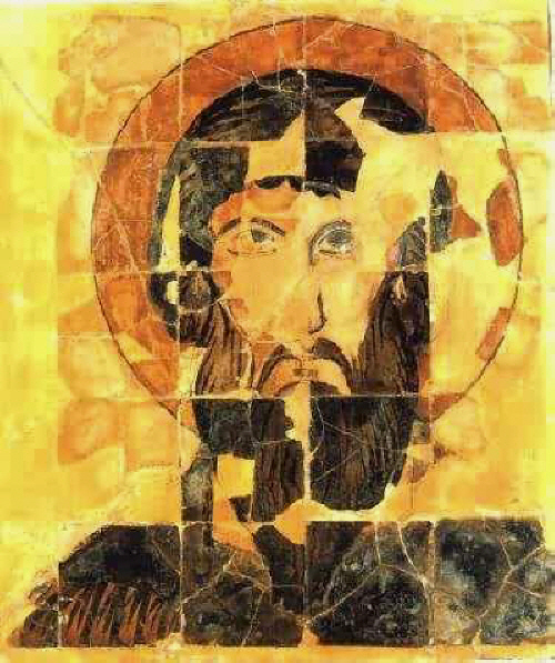 Св. Теодор Стратилат - керамична икона от Х век от манастира "Св. Пантелеймон" (Патлейна) във Велики Преслав. 