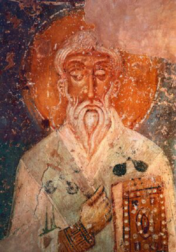 Св. свещеномъченик Фока Синопски. Стенопис от 1198 г. в църквата "Спас на Нередице" в Новгород