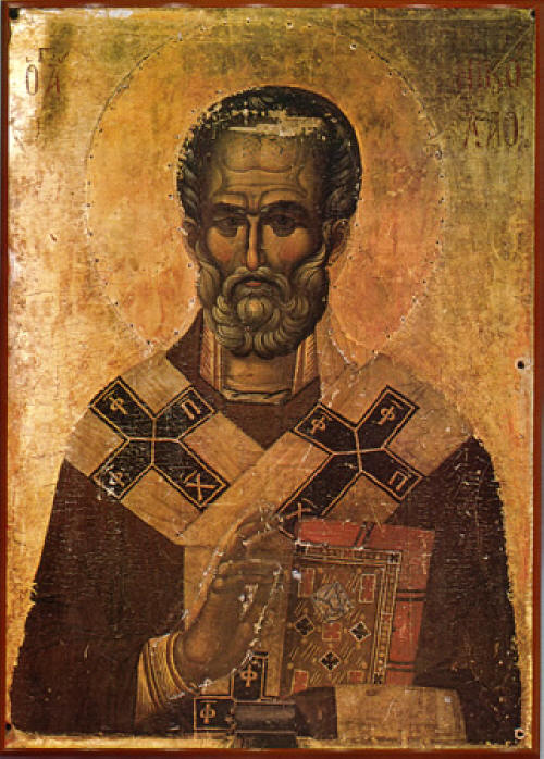 Св. Николай, икона от манастира Хилендар в Св. Гора от ср. 14 век. Източник: stnicholascenter.org.