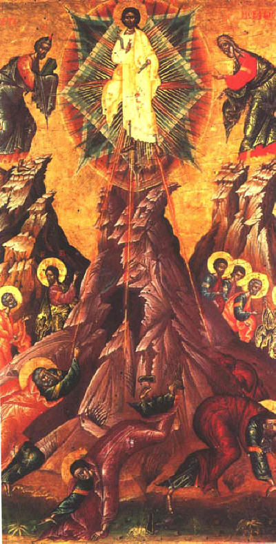 Преображение Господне. Икона от Онуфрий Неокастритис от храма на Св. Евангелисти в Берат, Албания. Днес в Албанския музей на средновековно изкуство в Корча