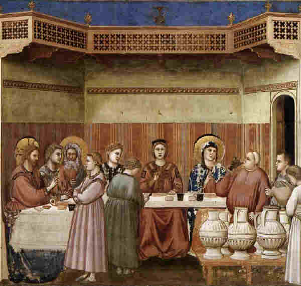 "Сватбата в Кана". Фреска от Джото (1267-1337). The Wedding at Cana. Fresco by Giotto di Bondone in Cappella Scrovegni (Arena Chapel) in Padua, Italy