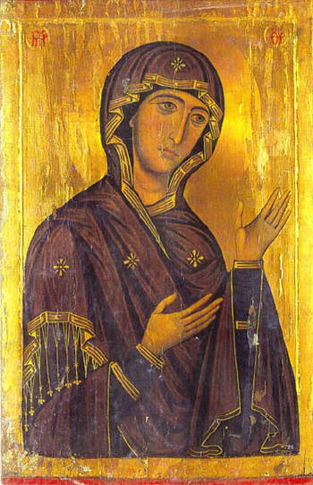 Деисус Богородица. Икона от XII в. в манастира "Св. Екатерина" в Синай, част от диптих. 