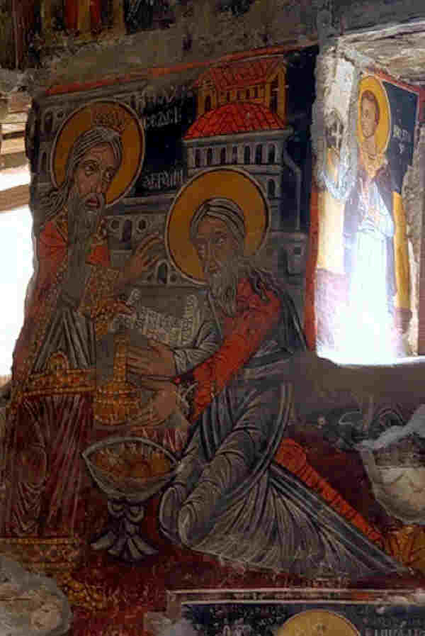 Мелхиседек и Авраам. Фреска в манастира Панагия Сумела (Sumela Monastery) в Турция. Снимка: yandex.ru