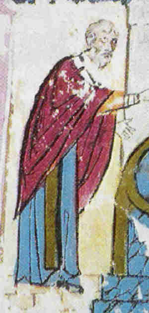 Св. Йосиф Изповедник, Архиепископ Български (865-866). Детайл от миниатюрата "Покръстването на българите" от Мадридския препис на хрониката на Скилица-Кедрин. Източник: ald-bg.narod.ru 