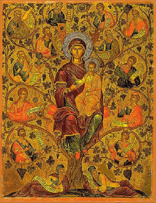 Дърво Иисусово. Икона от XVI в. от Микаел Дамаскинос. Root of Jesus by Michael Damaskinos