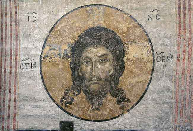 Светият Убрус - неръкотворният образ на Христа. Фреска от 1259 г. в Боянската църква в София