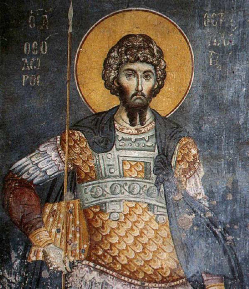 Св. Теодор Стратилат, стенопис от 1290 г., Протата, Света Гора 