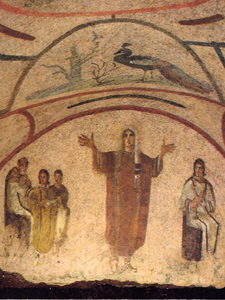 Оранта, фреска от катакомбите Присцила в Рим.