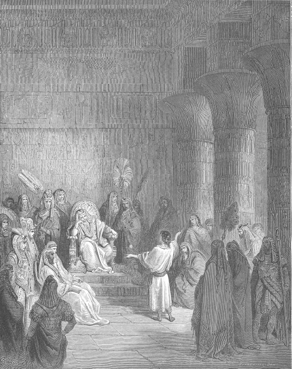 Йосиф тълкува съня на фараона (Бит. 41:25). Joseph Interprets Pharaoh's Dream (Gen 41). Woodcut by Gustave Doré (1832-1883), http://catholic-resources.org