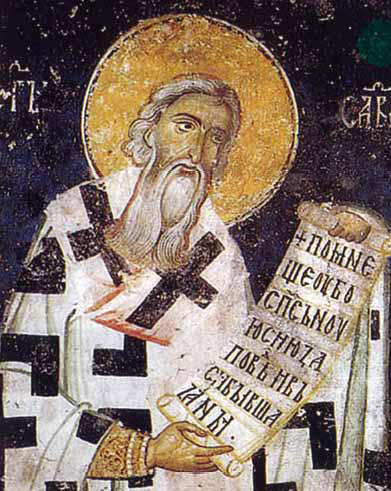 Св. Сава Неманич. Стенопис от XIII в. в църквата "Св. Апостоли", гр. Печ, Косово