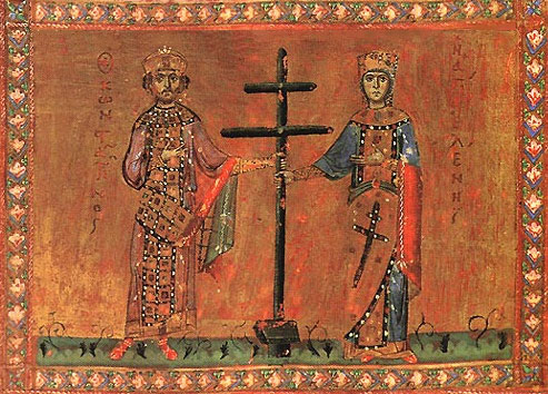 Св. Константин и Елена - миниатюра от византийски ръкопис