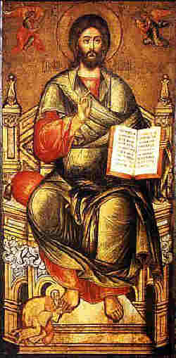Митрополит Киприян в краката на Христос, руска икона