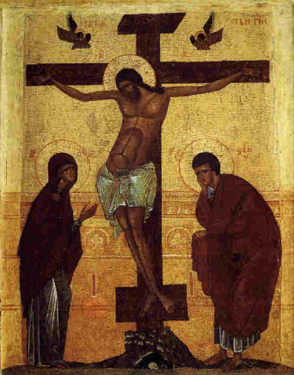 Разпятие Христово, икона от преп. Андрей Рубльов, 15 век, днес в Музея Андрей Рублев в Москва.