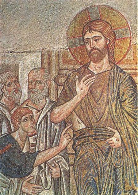 Уверението на св.ап. Тома. Мозайка от XI в. от храма в Дафия, Гърция. 