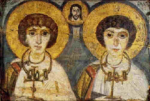 Св. мъченици Сергий и Вакх. Икона от VI век. Източник: newarthistory.eu