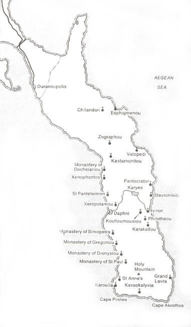 Карта на Света Гора. Map of Mount Athos