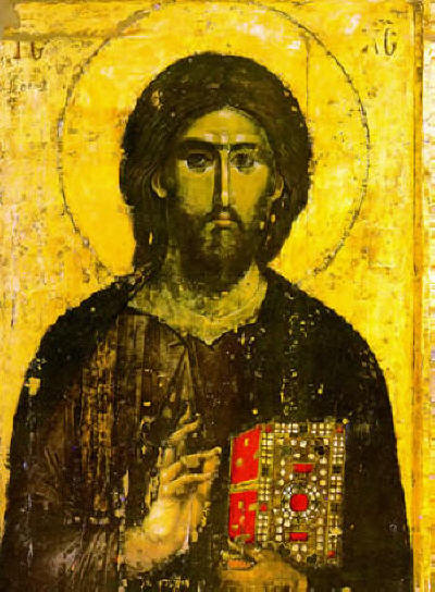 Иисус Христос Вседържител, стенопис от Хилендарския монастир, 1260-1270 г. Източник: dekluizenaar.mimesis.nl