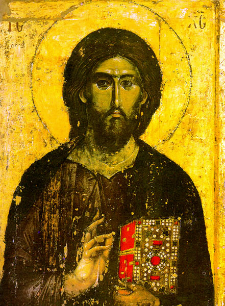 Иисус Христос Вседържител, стенопис от Хилендарския монастир, 13 век.