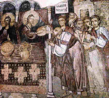 Евхаристия, стенопис от Земенския монастир. Източник: bulgaria.com.