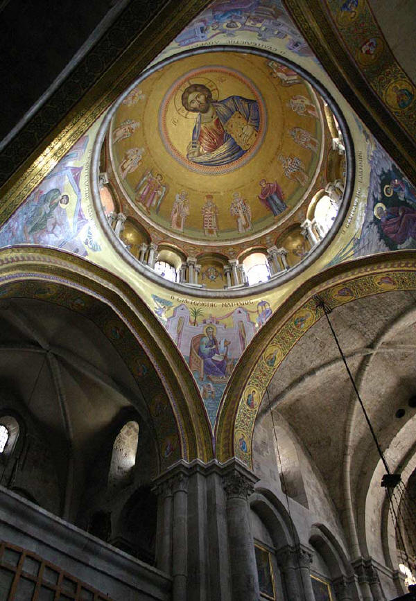 Иисус Христос Вседържител (Пантократор). Мозайка в базиликата на Гроб Господен (Holy Sepulchre) в Ерусалим. Източник:Christus Rex