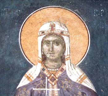 Св. вмц. Варвара. Детайл от стенопис от XIV в. в манастира Гречаница в Косово. 