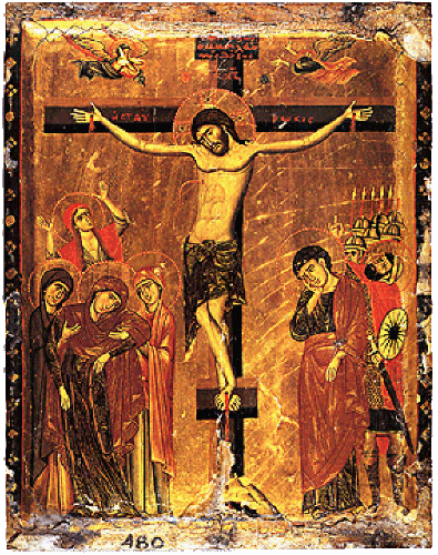 Разпятие Христово, икона от края на XIII в., манастира Св. Катерина в Синай. Източник: fhw.gr.