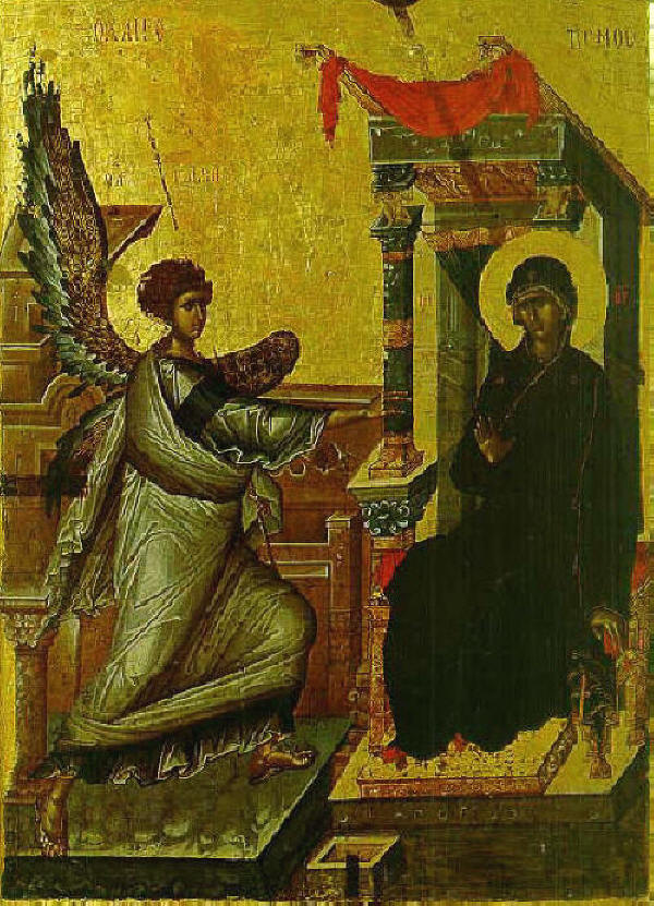 Благовещение - икона от 14 в. - църквата св. Климент в Охрид. Източник: soros.org.