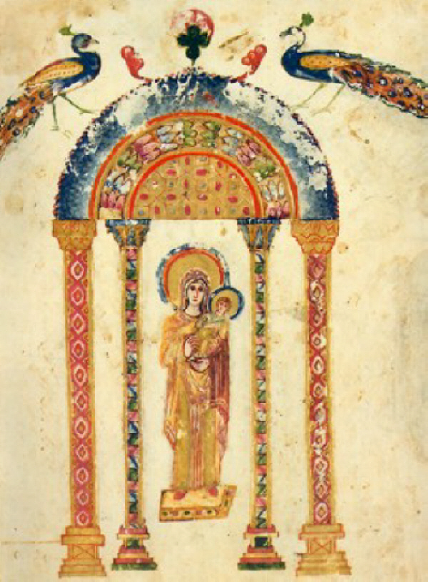 Maria-Ecclesia zeigt das Jesuskind,
Rabbula-Evangeliar, fol. 1b